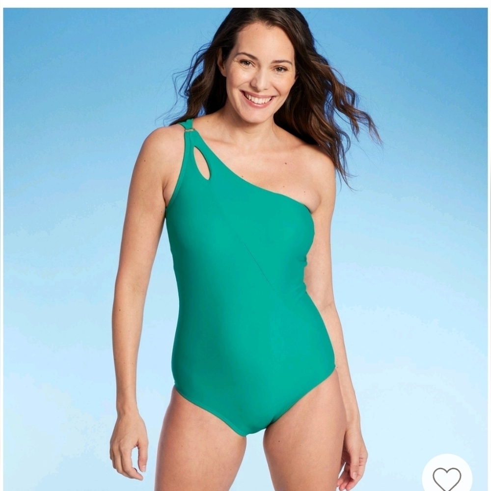 Lands' End Women's UPF 50 Full Coverage Tummy Control One Shoulder 1 Piece Swims